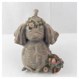 2 Elephant Family Figurine - Floral Crowns, Basket of Fruit - Musical Sculptures