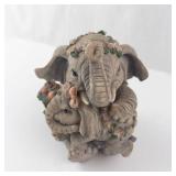 2 Elephant Family Figurine - Floral Crowns, Basket of Fruit - Musical Sculptures
