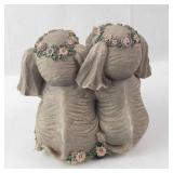 2 Elephant Family Figurine - Floral Crowns, Basket of Fruit - Musical Sculptures
