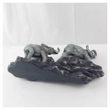 Two Elephant Figurines on Rock Base - Gray Resin Statue