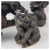 Elephant Figurine Set - 6 Resin Wildlife Statues on Rock Base