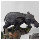 Elephant Figurine Set - 6 Resin Wildlife Statues on Rock Base