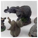 Elephant Figurine Set - 6 Resin Wildlife Statues on Rock Base