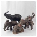 Elephant Figurine Set - 6 Resin Wildlife Statues on Rock Base
