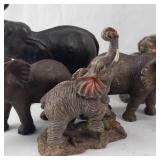 Elephant Figurine Set - 6 Resin Wildlife Statues on Rock Base
