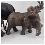 Elephant Figurine Set - 6 Resin Wildlife Statues on Rock Base