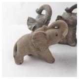5 Elephant Figurines - Mixed Gray & Tan & Shell