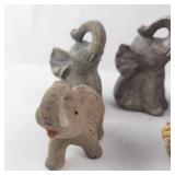 5 Elephant Figurines - Mixed Gray & Tan & Shell