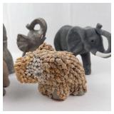 5 Elephant Figurines - Mixed Gray & Tan & Shell
