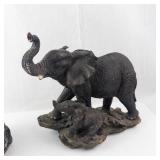 Homco Elephant Family Figurine Set - Resin Hand-Painted