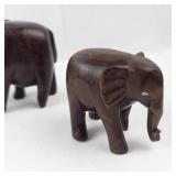 4 Elephant Figurines - Hand-Carved Brown Wood Elephants Group