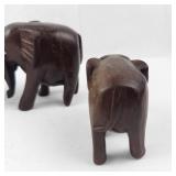 4 Elephant Figurines - Hand-Carved Brown Wood Elephants Group