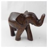 4 Elephant Figurines - Hand-Carved Brown Wood Elephants Group