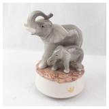 Otagiri Elephant Music Box Born Free - Mom and Baby, Japan - Rotating Porcelain
