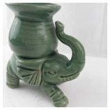 Elephant Bud Vase - Green Ceramic Elephant with Vase on Back