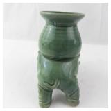 Elephant Bud Vase - Green Ceramic Elephant with Vase on Back