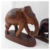 Hand-Carved Wooden Elephant Sculpture - Group of Elephants on Base