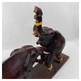 Hand-Carved Wooden Elephant Sculpture - Group of Elephants on Base