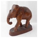 Hand-Carved Wooden Elephant Sculpture - Group of Elephants on Base