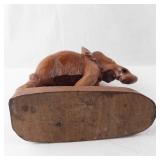 Hand-Carved Wooden Elephant Sculpture - Group of Elephants on Base