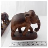 Hand-Carved Wooden Elephant Sculpture - Group of Elephants on Base