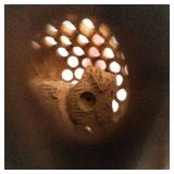 Hand-Carved Wooden Elephant Figurine with Openwork Back & White Inlays