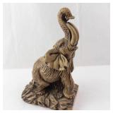 Elephant Figurine On Rock Base - Raised Trunk- Decorative Sculpture