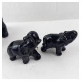 Elephant Family Figurines - Black Resin Sculptures, Set of 3