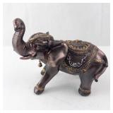 Bronze Elephant Figurine with Ornate Saddle and Bell - Decorative Sculpture