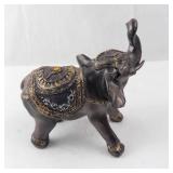 Bronze Elephant Figurine with Ornate Saddle and Bell - Decorative Sculpture