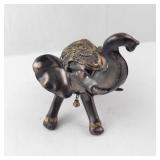 Bronze Elephant Figurine with Ornate Saddle and Bell - Decorative Sculpture