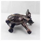 Bronze Elephant Figurine with Ornate Saddle and Bell - Decorative Sculpture
