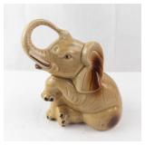 Elephant Figurine - Trunk Up, Beige Ceramic Statue with Brown Accents