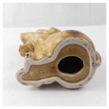 Elephant Figurine - Trunk Up, Beige Ceramic Statue with Brown Accents