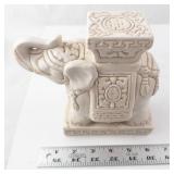 Elephant Figurine - White Vietnamese Decorative Statue with Carved Panels