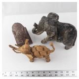 Elephant Figurines Trio - Stone Elephant Sculpture, Carved Wood Elephant, Rope Elephant