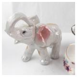 6-Piece Porcelain Elephant Figurine Set - Crackle Glaze & Floral Accents