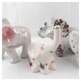 6-Piece Porcelain Elephant Figurine Set - Crackle Glaze & Floral Accents
