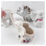 6-Piece Porcelain Elephant Figurine Set - Crackle Glaze & Floral Accents