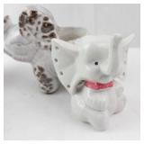 6-Piece Porcelain Elephant Figurine Set - Crackle Glaze & Floral Accents