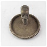 Vintage Silver-Tone Elephant Figurine on Velvet Round Trinket Dish with Rope Edge