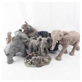 Elephant Family Figurine Set - Resin Elephant Sculptures on Rock Base