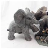 Elephant Family Figurine Set - Resin Elephant Sculptures on Rock Base