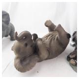 Elephant Family Figurine Set - Resin Elephant Sculptures on Rock Base