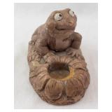 Frog Candlestick Holder - Ceramic Figurine on Lily Pad Base