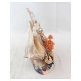 Padre Island Shell Diorama with Cross & Peach Flowers - Seashell Beach Decor