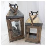 Set of two Rustic Metal Lanterns with Glass Panels
