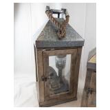 Set of two Rustic Metal Lanterns with Glass Panels