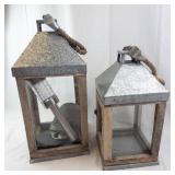 Set of two Rustic Metal Lanterns with Glass Panels