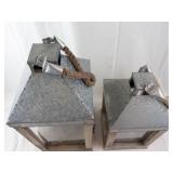 Set of two Rustic Metal Lanterns with Glass Panels